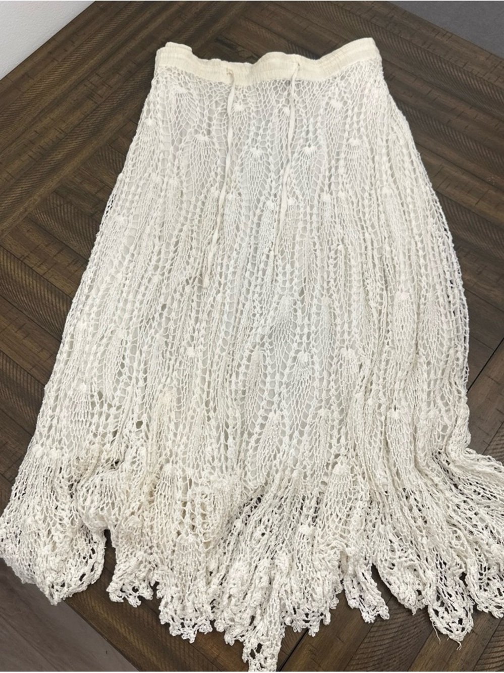 Crocheted Maxi Skirt in Ivory